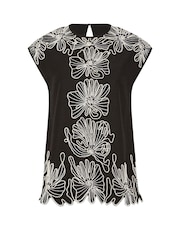 Long Tall Sally Black Floral Embellished Linen Blend Top - Image 3 of 3