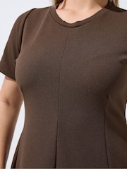 Yours Curve Brown Limited Skater Pleated Dress - Image 4 of 5