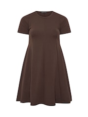 Yours Curve Brown Limited Skater Pleated Dress - Image 5 of 5
