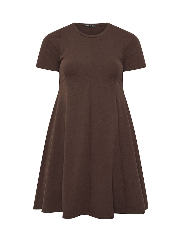 Yours Curve Brown Limited Skater Pleated Dress - Image 5 of 5