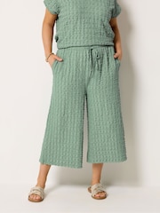 Yours Curve Green Bubble Textured Cropped Trousers - Image 1 of 5