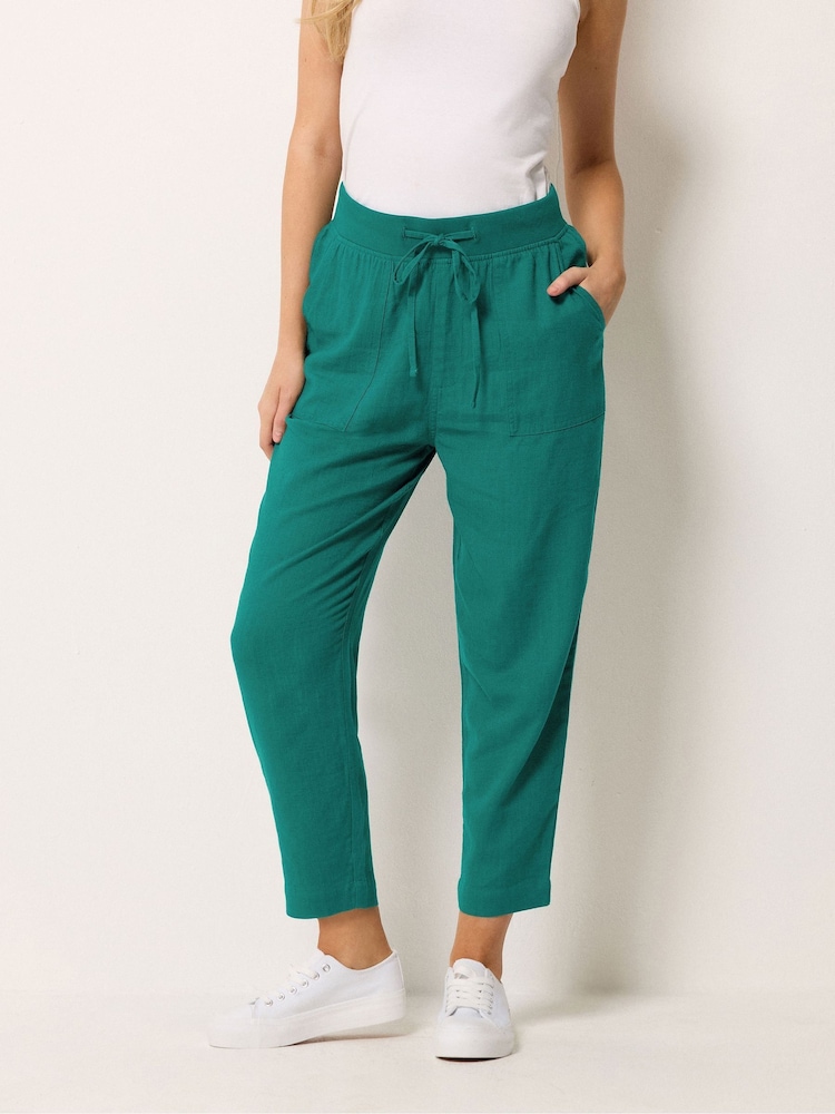 M&Co Blue Linen Blend Cropped Trousers - Image 1 of 5 M&Co Blue Linen Blend Cropped Trousers - Image 1 of 5