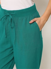 M&Co Blue Linen Blend Cropped Trousers - Image 4 of 5