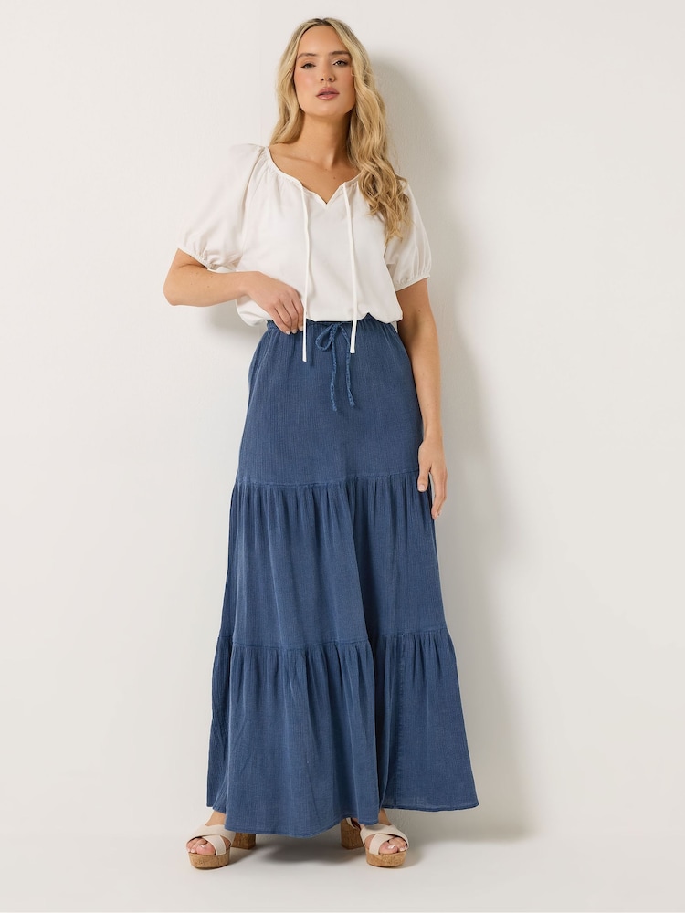 Long Tall Sally Blue Acid Wash Tiered Maxi Skirt - Image 1 of 5