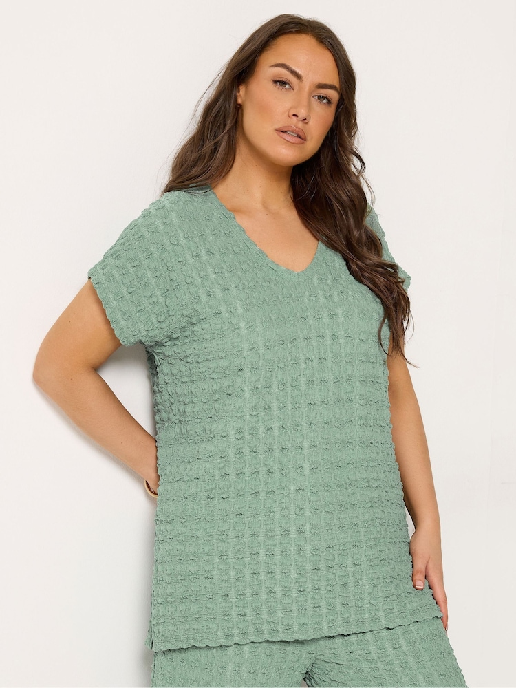 Yours Curve Green Bubble Textured T-Shirt - Image 1 of 5