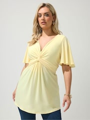 Yours Curve Yellow London Angel Sleeve Knot Front Top - Image 1 of 5
