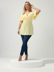 Yours Curve Yellow London Angel Sleeve Knot Front Top - Image 2 of 5
