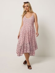 Yours Curve Natural Border Print Hanky Hem Dress - Image 2 of 5