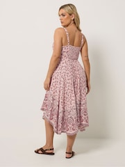 Yours Curve Natural Border Print Hanky Hem Dress - Image 3 of 5
