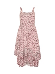 Yours Curve Natural Border Print Hanky Hem Dress - Image 5 of 5