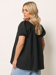 Yours Curve Black Cheesecloth Dobby Bardot Top - Image 3 of 5