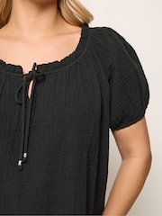 Yours Curve Black Cheesecloth Dobby Bardot Top - Image 4 of 5