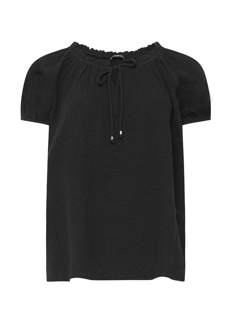 Yours Curve Black Cheesecloth Dobby Bardot Top - Image 5 of 5