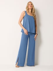 Long Tall Sally Blue Linen Look Wide Leg Trousers - Image 1 of 5