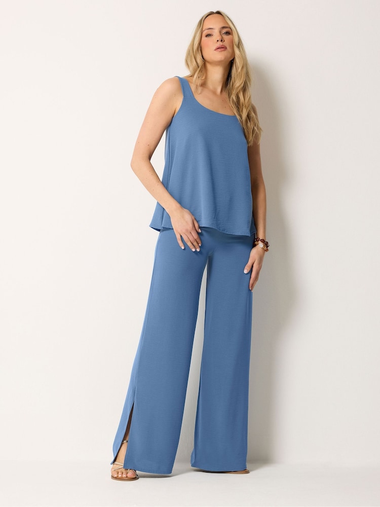 Long Tall Sally Blue Linen Look Wide Leg Trousers - Image 1 of 5