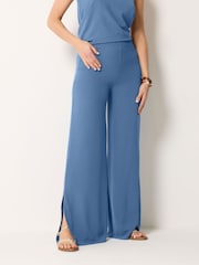 Long Tall Sally Blue Linen Look Wide Leg Trousers - Image 2 of 5