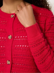 M&Co Red Crew Neck Button Crochet Cardigan - Image 4 of 5