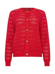 M&Co Red Crew Neck Button Crochet Cardigan - Image 5 of 5
