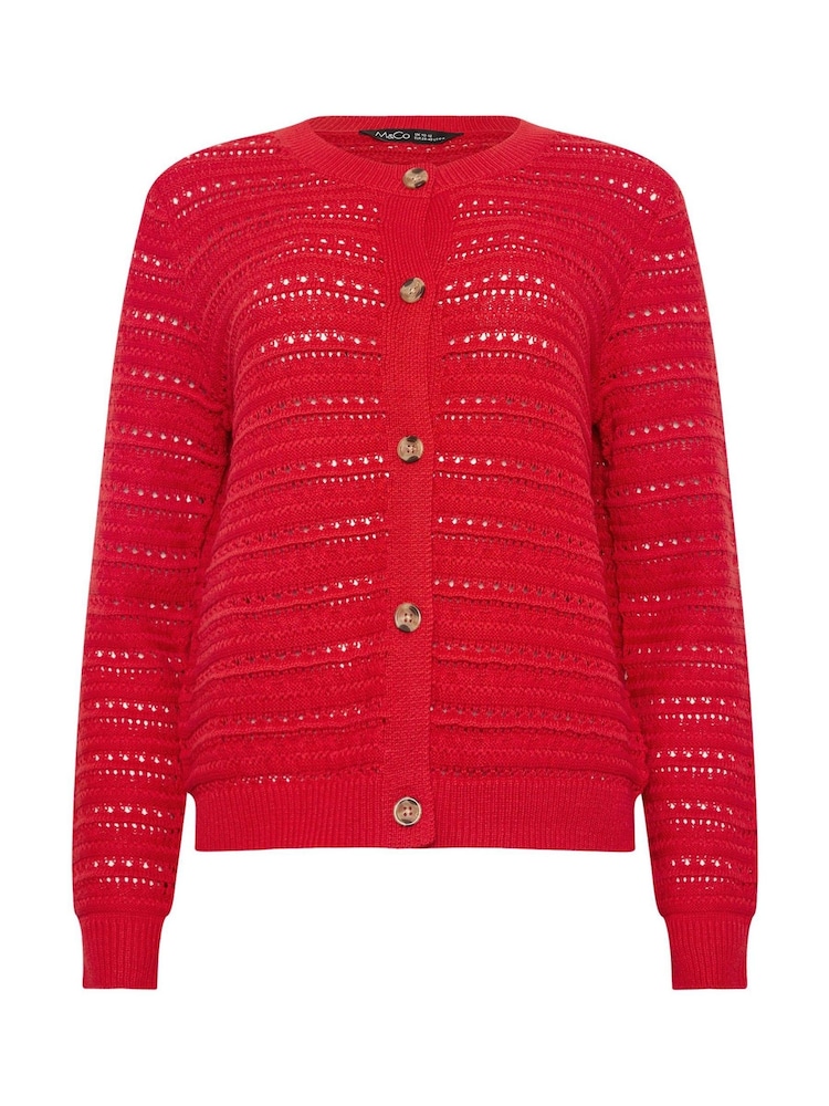 M&Co Red Crew Neck Button Crochet Cardigan - Image 5 of 5 M&Co Red Crew Neck Button Crochet Cardigan - Image 5 of 5