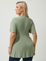 Yours Curve Green London Angel Sleeve Knot Front Top - Image 2 of 5