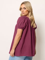 Yours Curve Purple Cheesecloth Dobby Bardot Top - Image 2 of 5