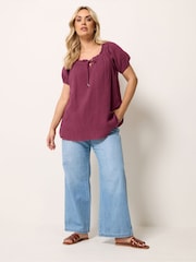 Yours Curve Purple Cheesecloth Dobby Bardot Top - Image 3 of 5