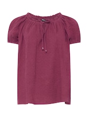 Yours Curve Purple Cheesecloth Dobby Bardot Top - Image 5 of 5
