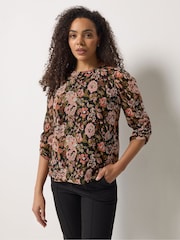 M&Co Black Floral Long Angel Sleeve Blouse - Image 1 of 5