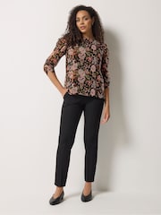 M&Co Black Floral Long Angel Sleeve Blouse - Image 3 of 5