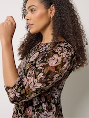 M&Co Black Floral Long Angel Sleeve Blouse - Image 4 of 5