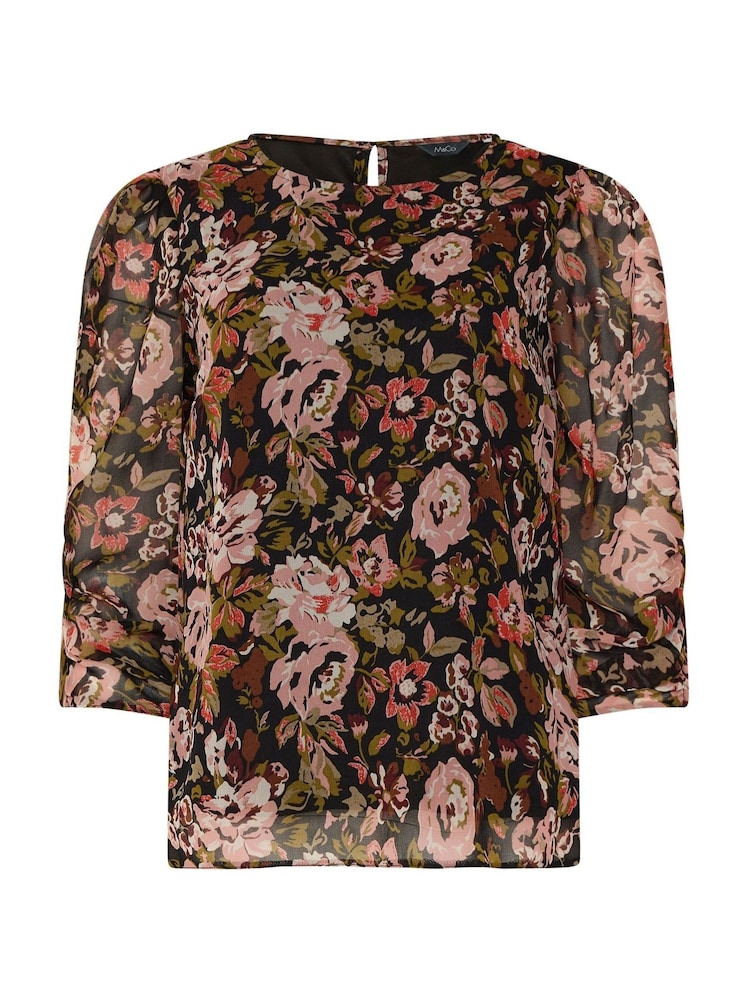 M&Co Black Floral Long Angel Sleeve Blouse - Image 5 of 5