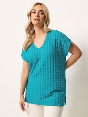 Yours Curve Blue Bubble Textured T-Shirt - Image 1 of 5