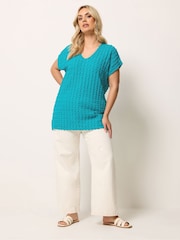 Yours Curve Blue Bubble Textured T-Shirt - Image 4 of 5