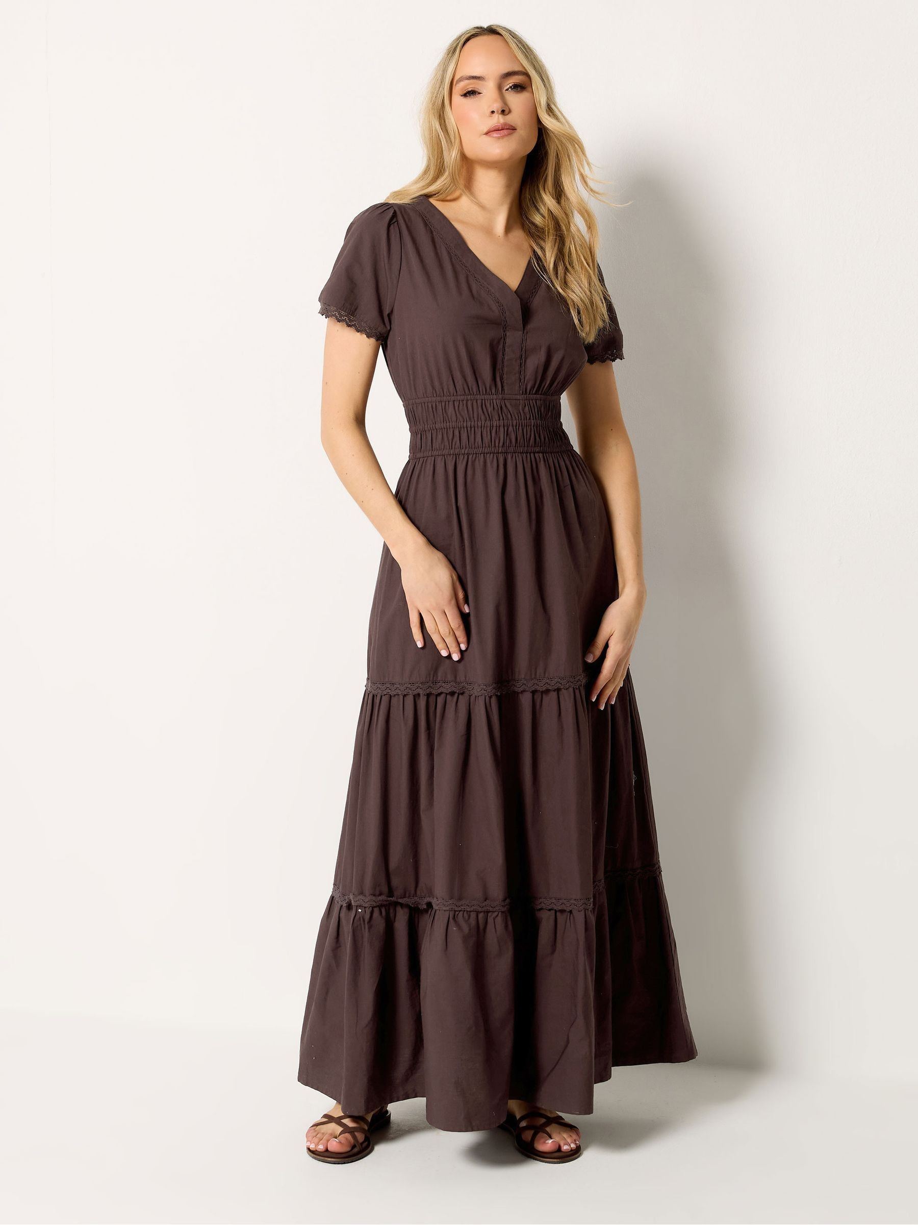 Long Tall Sally Women's Chocolate Tall Lace Trim Tiered Maxi Dress In Size 18 - Image 3