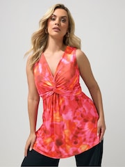 Yours Curve Pink London Sleeveless Knot Front Top - Image 1 of 5