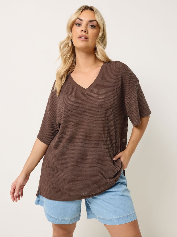 Yours Curve Brown Boxy Knitted T-Shirt - Image 1 of 6