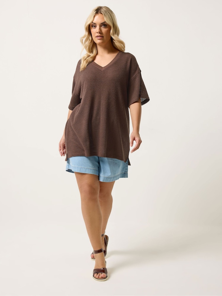 Yours Curve Brown Boxy Knitted T-Shirt - Image 2 of 6