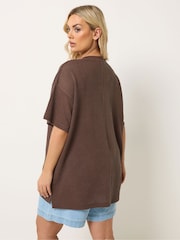 Yours Curve Brown Boxy Knitted T-Shirt - Image 3 of 6