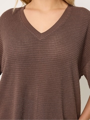 Yours Curve Brown Boxy Knitted T-Shirt - Image 4 of 6