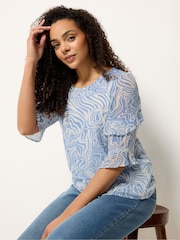 M&Co Green Swirl Print Frill Sleeve Blouse - Image 1 of 5