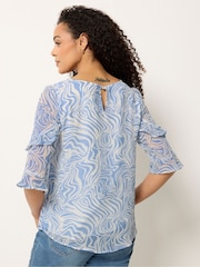 M&Co Green Swirl Print Frill Sleeve Blouse - Image 3 of 5