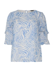 M&Co Green Swirl Print Frill Sleeve Blouse - Image 5 of 5