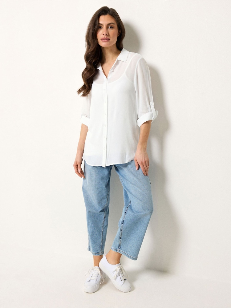 M&Co White Crinkle Tab Sleeve Shirt - Image 2 of 5