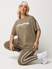 Yours Curve Brown Active Side Stripe Leggings - Image 1 of 5