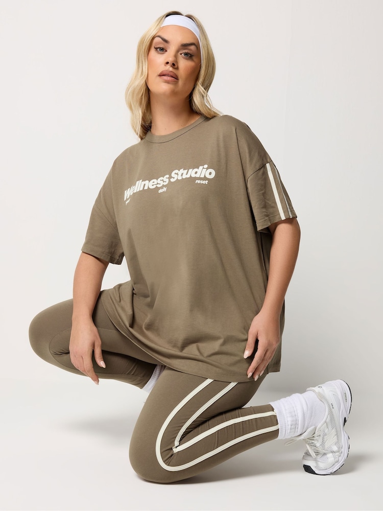 Yours Curve Brown Active Side Stripe Leggings - Image 1 of 5