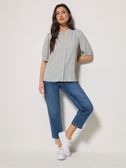 M&Co Blue Stripe Textured Puff Sleeve Shirt - Image 3 of 5