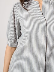 M&Co Blue Stripe Textured Puff Sleeve Shirt - Image 4 of 5