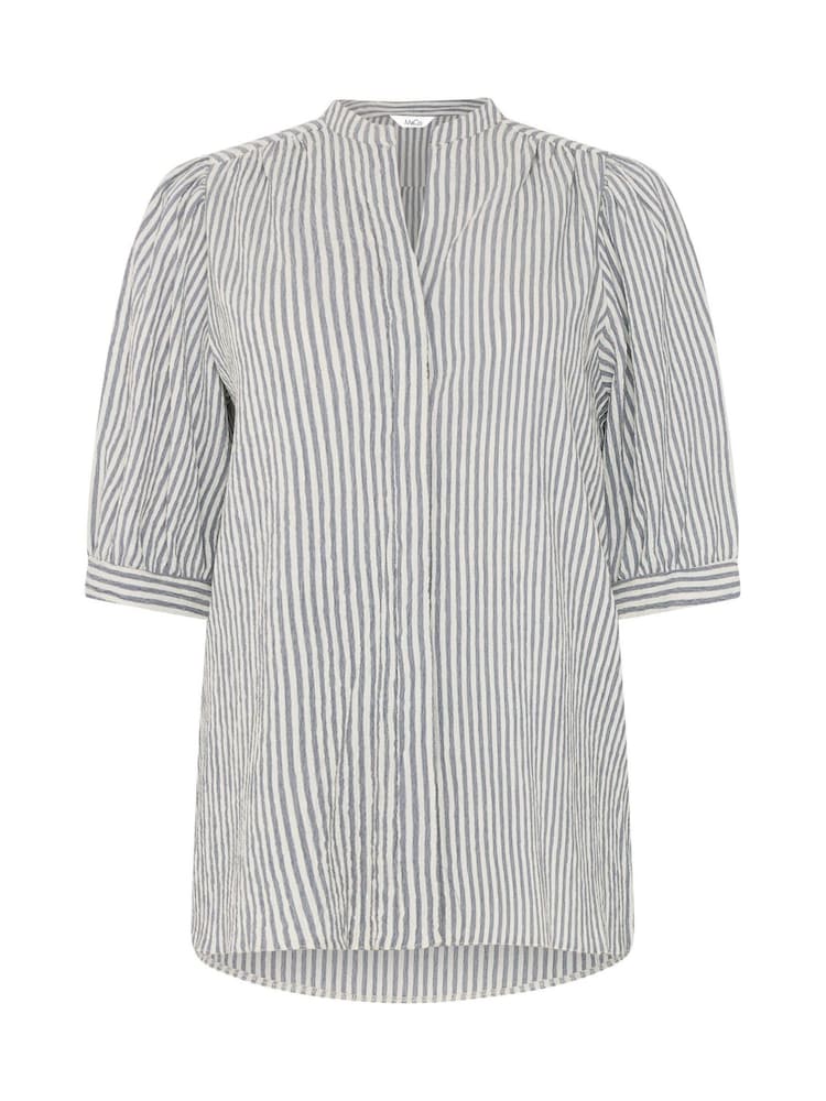 M&Co Blue Stripe Textured Puff Sleeve Shirt - Image 5 of 5