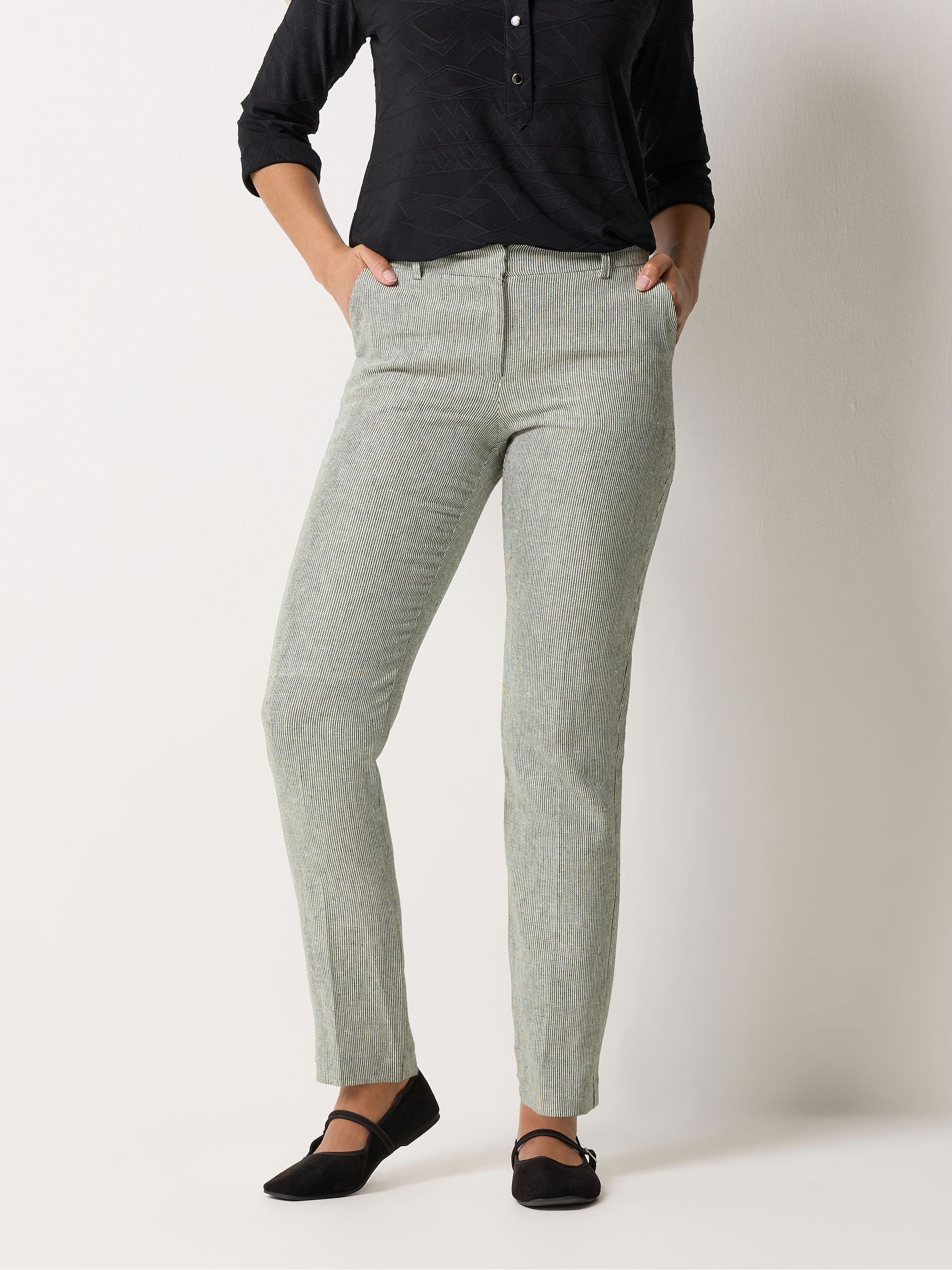 M & Co Women's Grey Stripe Tailored Linen Blend Trousers