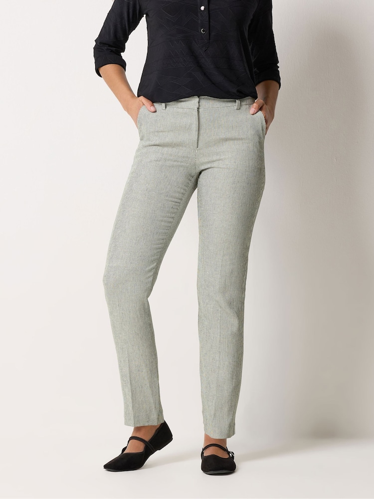 M&Co Grey Stripe Tailored Linen Blend Trousers - Image 1 of 5
